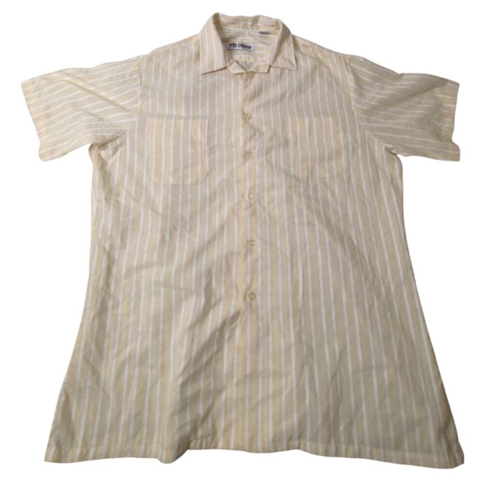Vintage 70s Mr California Striped Button Up Shirt Short Sleeve Camp Collar Sz L